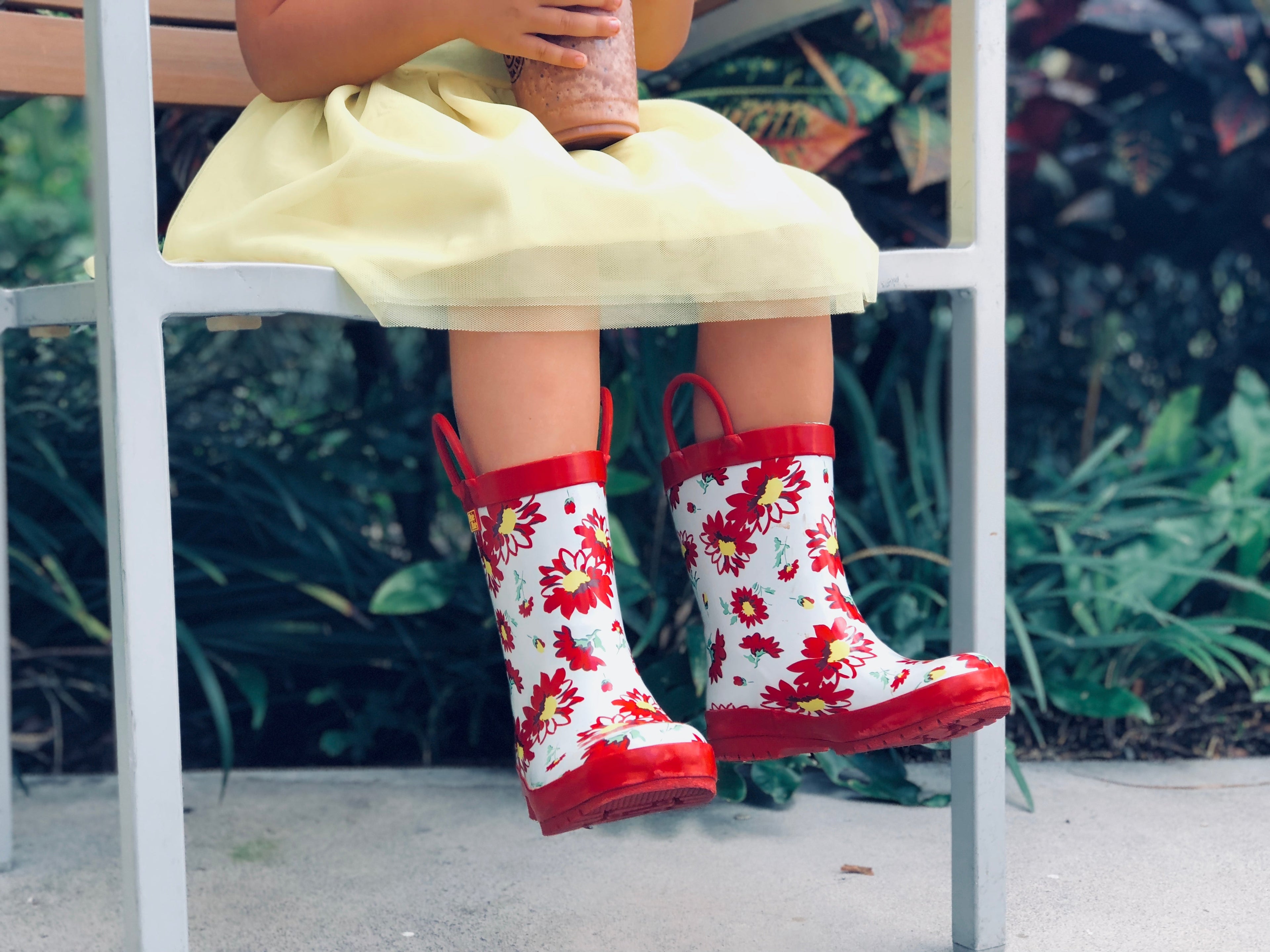 Youth Red Flower Rain Boot
