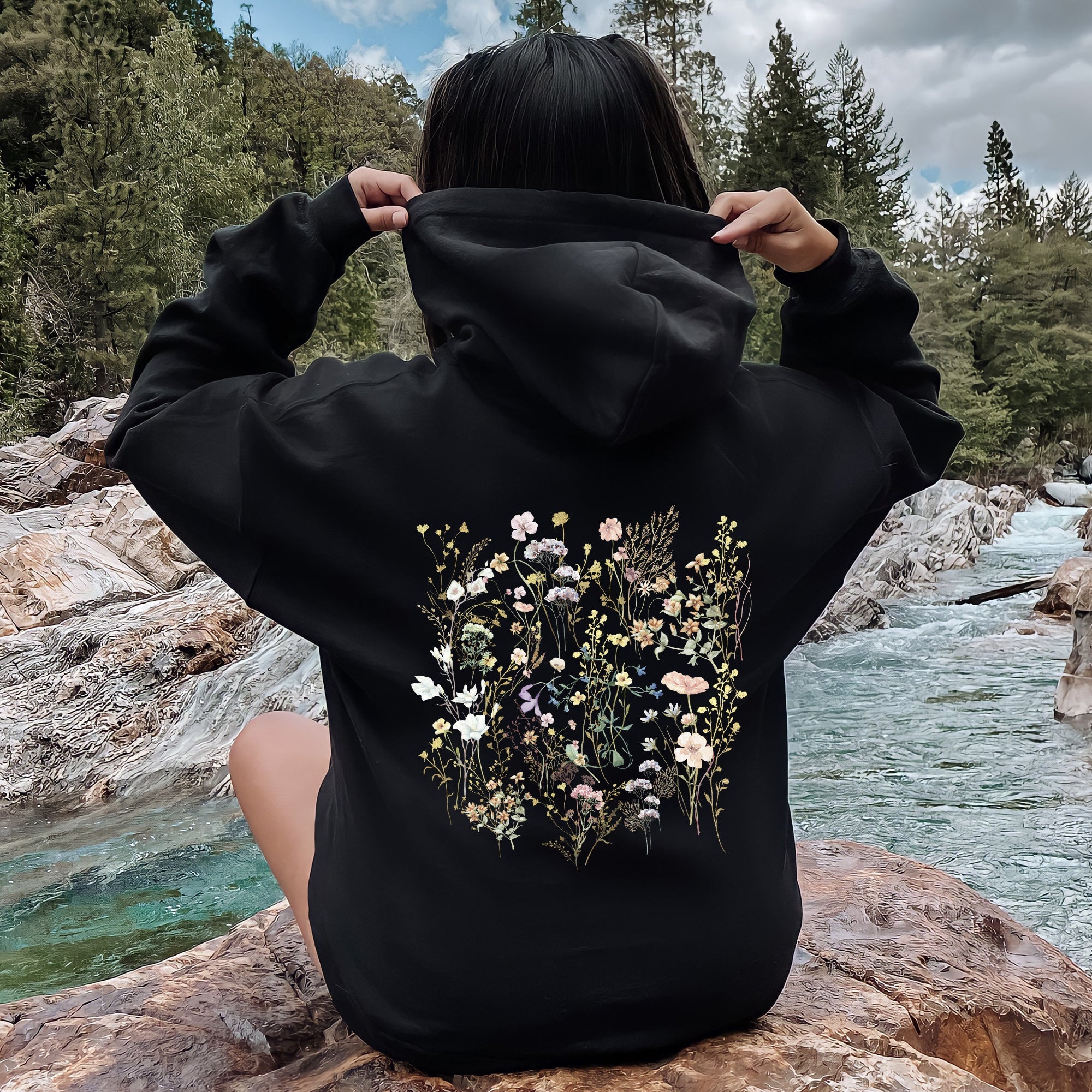 Delicate Wildflowers, Forest Meadow, Pressed Flowers Hoodie