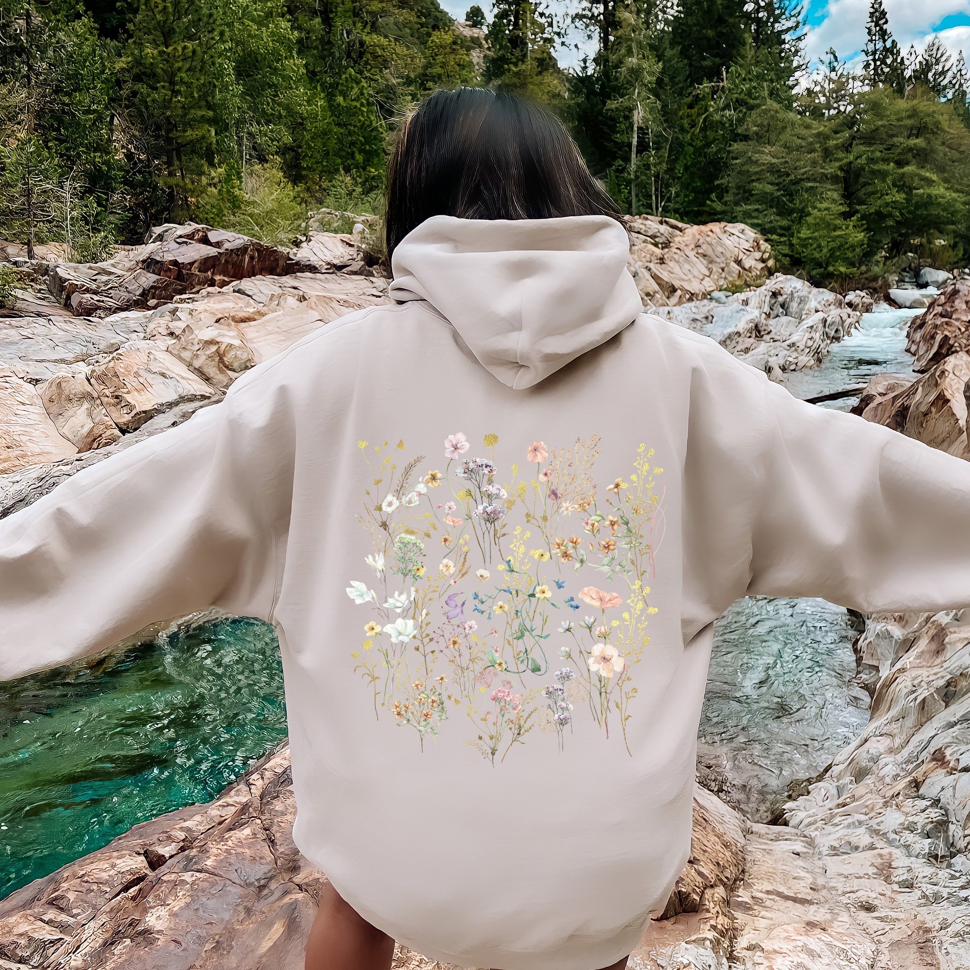 Delicate Wildflowers, Forest Meadow, Pressed Flowers Hoodie