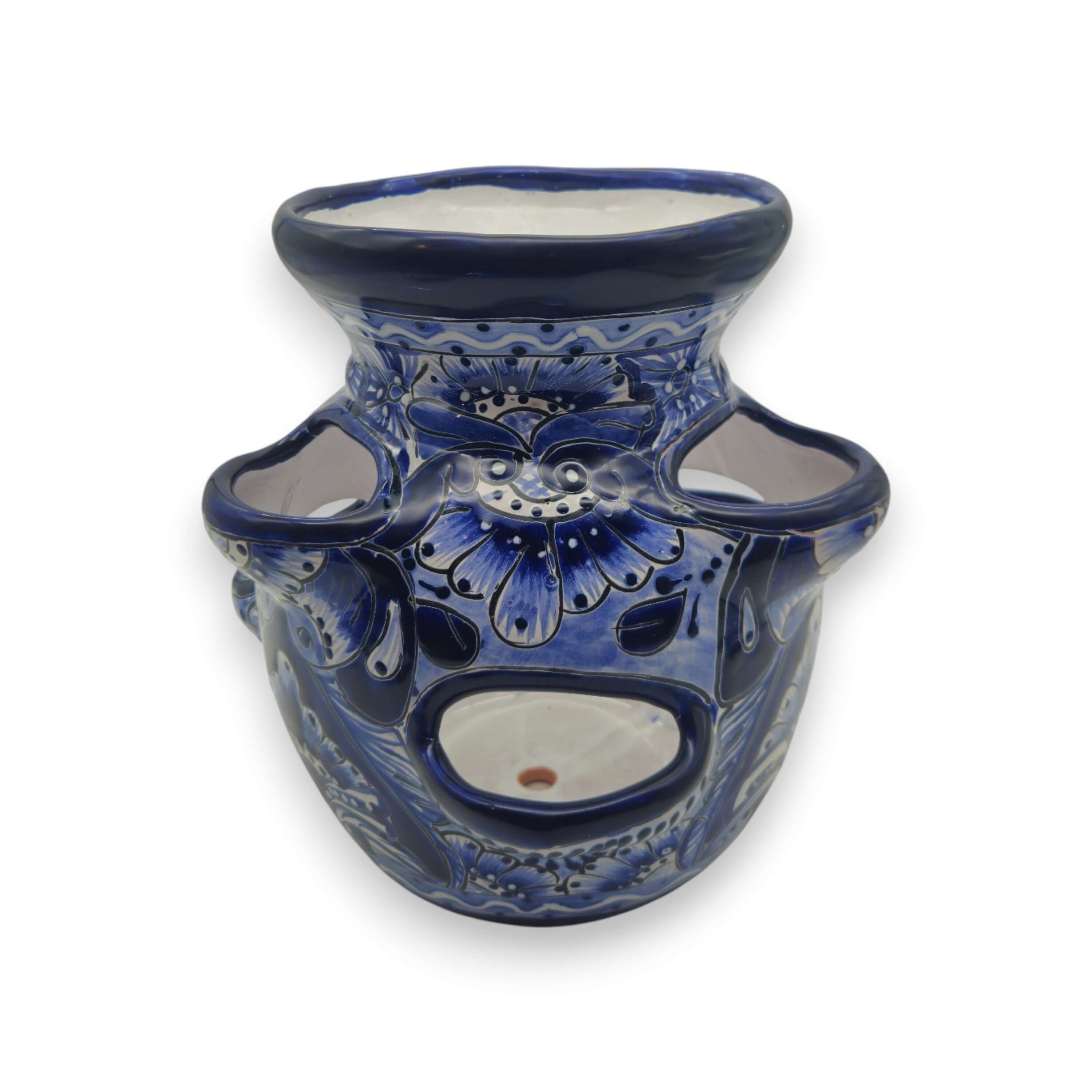 Blue & White Talavera Strawberry Planter | Handcrafted Mexican Pot