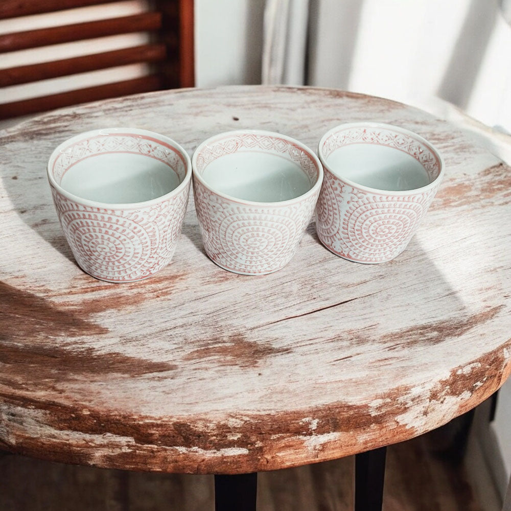 Mini Pink Hand-Painted Porcelain Cachepots Set Of 6 Decorative Planters