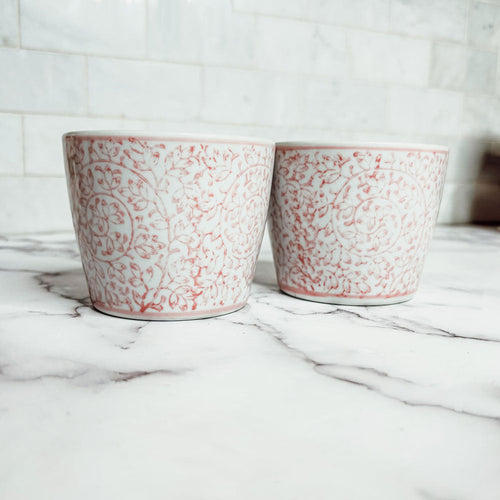 Mini Pink Hand-Painted Porcelain Cachepots Set Of 6 Decorative Planters