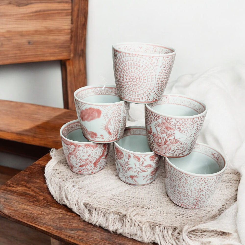 Mini Pink Hand-Painted Porcelain Cachepots Set Of 6 Decorative Planters