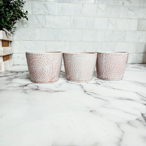 Mini Pink Hand-Painted Porcelain Cachepots Set Of 6 Decorative Planters