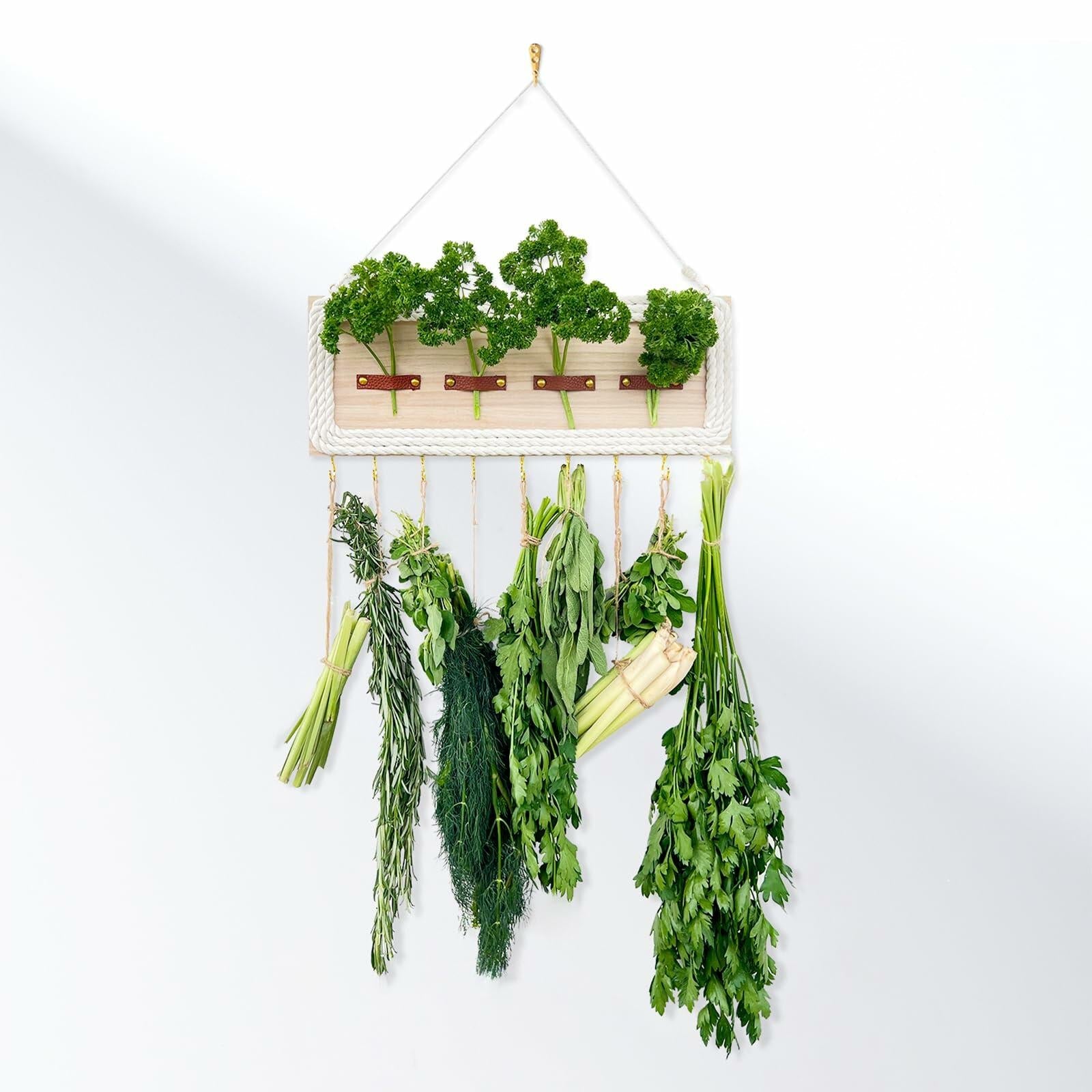 heiwinner Herb Drying Rack Hanging Rustic Wood 4-Compartment 15.7x5.9x0.59